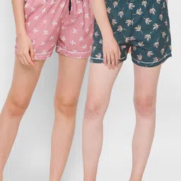 FashionRack Women Green & Brown 2 Printed Lounge Shorts-picture-29