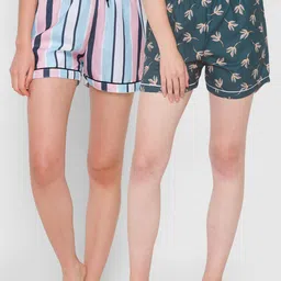 FashionRack Women Green & White 2 Printed Lounge Shorts-picture-12