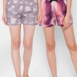 FashionRack Women Brown & White Pack of 2 Printed Lounge Shorts-picture-34