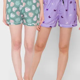 FashionRack Women Green & Purple 2 Printed Lounge Shorts-picture-40