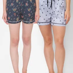FashionRack Women Navy Blue & Grey Set of 2 Printed Lounge Shorts-picture-10