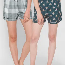 FashionRack Women Green & White 2 Printed Lounge Shorts image 1