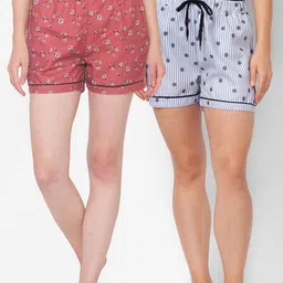 FashionRack Women Brown & Grey Set Of 2 Printed Lounge Shorts-picture-32