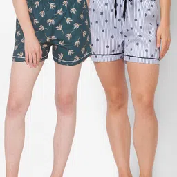 FashionRack Women Green & Blue Pack of 2 Printed Lounge Shorts-picture-13
