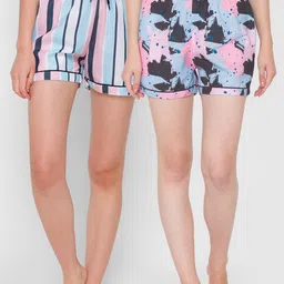 FashionRack Women Blue & Pink 2 Printed Lounge Shorts-picture-14