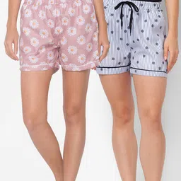 FashionRack Pack of 2 Women Pink & Grey Printed Lounge Shorts-picture-34