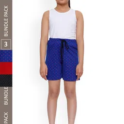IndiWeaves Girls Pack Of 3 Geometric Printed Pure Cotton Shorts-picture-25