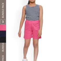 IndiWeaves Girls Pack Of 3 Geometric Printed Pure Cotton Shorts-picture-46