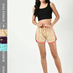 BAESD Women Pack Of 3 Printed Pure Cotton Hot Pants Shorts-picture-19