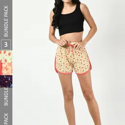 BAESD Women Pack of 3 Conversational Printed Pure Cotton Hot Pants Shorts-image-69