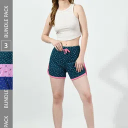 BAESD Women Pack Of 3 Printed Pure Cotton High-Rise Regular Shorts-image-58