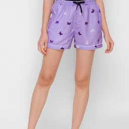 FashionRack Women Green & Purple 2 Printed Lounge Shorts image 3