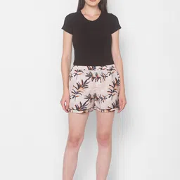 FashionRack Women Beige & Brown Set of 2 Printed Lounge Shorts image 4