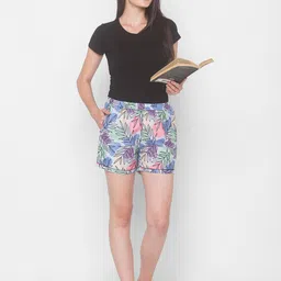 FashionRack Women Pack Of 2 Blue & Peach-Coloured Printed Lounge Shorts image 3