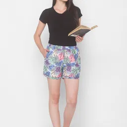 FashionRack Women Pack Of 2 Blue & Purple Printed Lounge Shorts image 4