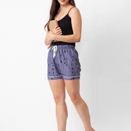 FashionRack Women Pack Of 2 Grey & Purple Printed Lounge Shorts image 5