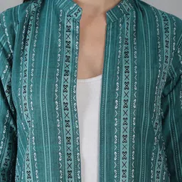 Enchanted Drapes Printed Mandarin Collar Open Front Pure Cotton Longline Shrug image 2