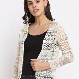 Rute Women Cotton Self Design Open Front Shrug image 3