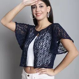 Dressitude Self Design Flared Sleeves Lace Shrug image 5