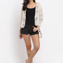 Rute Women Cotton Self Design Open Front Shrug image 5