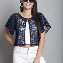 Dressitude Self Design Flared Sleeves Lace Shrug image 4