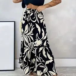 StyleCast x Revolte Black & White Floral Printed Maxi A-Line Skirt image 3