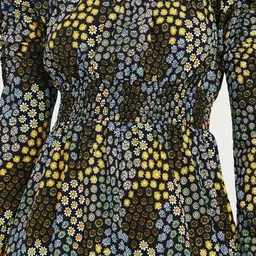 Styli Women Black and Green Puff Sleeves Floral Print A-Line Maxi Dress with Side Slit image 3