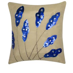 Alina decor Beige & Blue Set of 2 Self Design Square Cushion Covers image 2