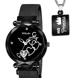 Mikado Women Black Brass Embellished Dial & Black Bracelet Style Straps Analogue Watch Black Princess-image-10