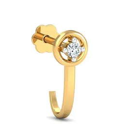 KUBERBOX Bling 18KT Gold Diamond Studded J-Shaped Nose Pin-0.46g image 4