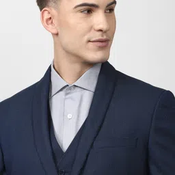 Peter England Elite Men Navy Blue Self-Design Slim-Fit Single-Breasted Three-Piece Formal Suit image 3