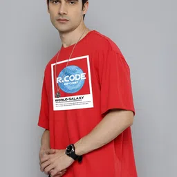 r.code by the roadster life co. The Roadster Lifestyle Co.Men Graphic Printed Round Neck Cotton Oversized T-Shirt image 1