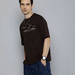 r.code by the roadster life co. The Roadster Lifestyle Co.Men Graphic Printed Round Neck Cotton Oversized T-Shirt image 2