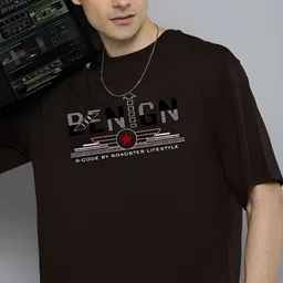 r.code by the roadster life co. The Roadster Lifestyle Co.Men Graphic Printed Round Neck Cotton Oversized T-Shirt image 4