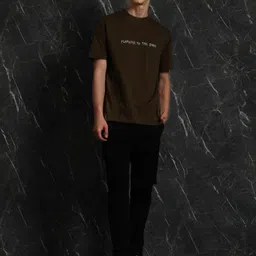 Breakbounce Olive Green Typography Printed Drop-Shoulder Sleeves Cotton Oversized T-shirt image 5