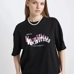 MISCHIEF MONKEY Typography Printed Drop-Shoulder Sleeves Oversized Cotton T-shirt-image-47