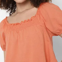 AMERICAN EAGLE OUTFITTERS Women Peach-Coloured Round Neck Crop Top image 2