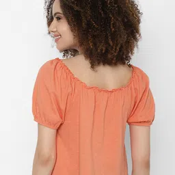 AMERICAN EAGLE OUTFITTERS Women Peach-Coloured Round Neck Crop Top image 4
