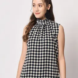 CHARMGAL Checked High Neck Gathered Top-picture-19