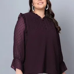 Indietoga Plus Size Self Design Bell Sleeve Georgette Top image 1