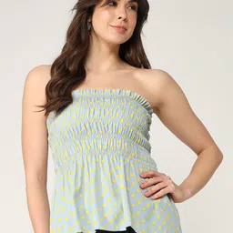 Zima Leto Conversational Printed Strapless Smocked Tube Top-image-31