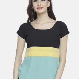 Sayesha Blue & Black Colourblocked Crepe Top-picture-15