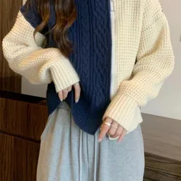 StyleCast Teen Girls Blue & Cream Colourblocked Acrylic Pullover-picture-24