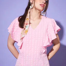 CHARMGAL Checked Flutter Sleeve Top-image-11