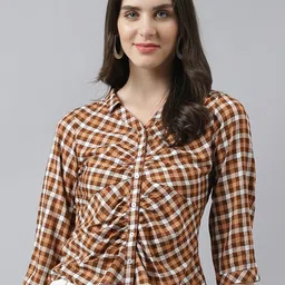 Latin Quarters Checked Gathered Shirt Style Top image 1