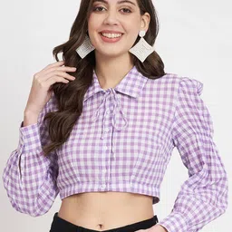 CHARMGAL Checked Cotton Shirt Style Top-image-57