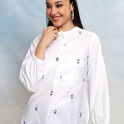Vishudh Floral Embroidered Mandarin Collar Shirt Style Top-picture-32