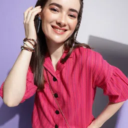 CLEMIRA Vertical Stripes Cotton Shirt Style Top-picture-38