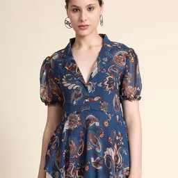 BAESD Floral Print Puff Sleeve Georgette Shirt Style Top-picture-35