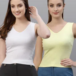 Friskers Pack of 2 White & Yellow Fitted Tops-picture-32